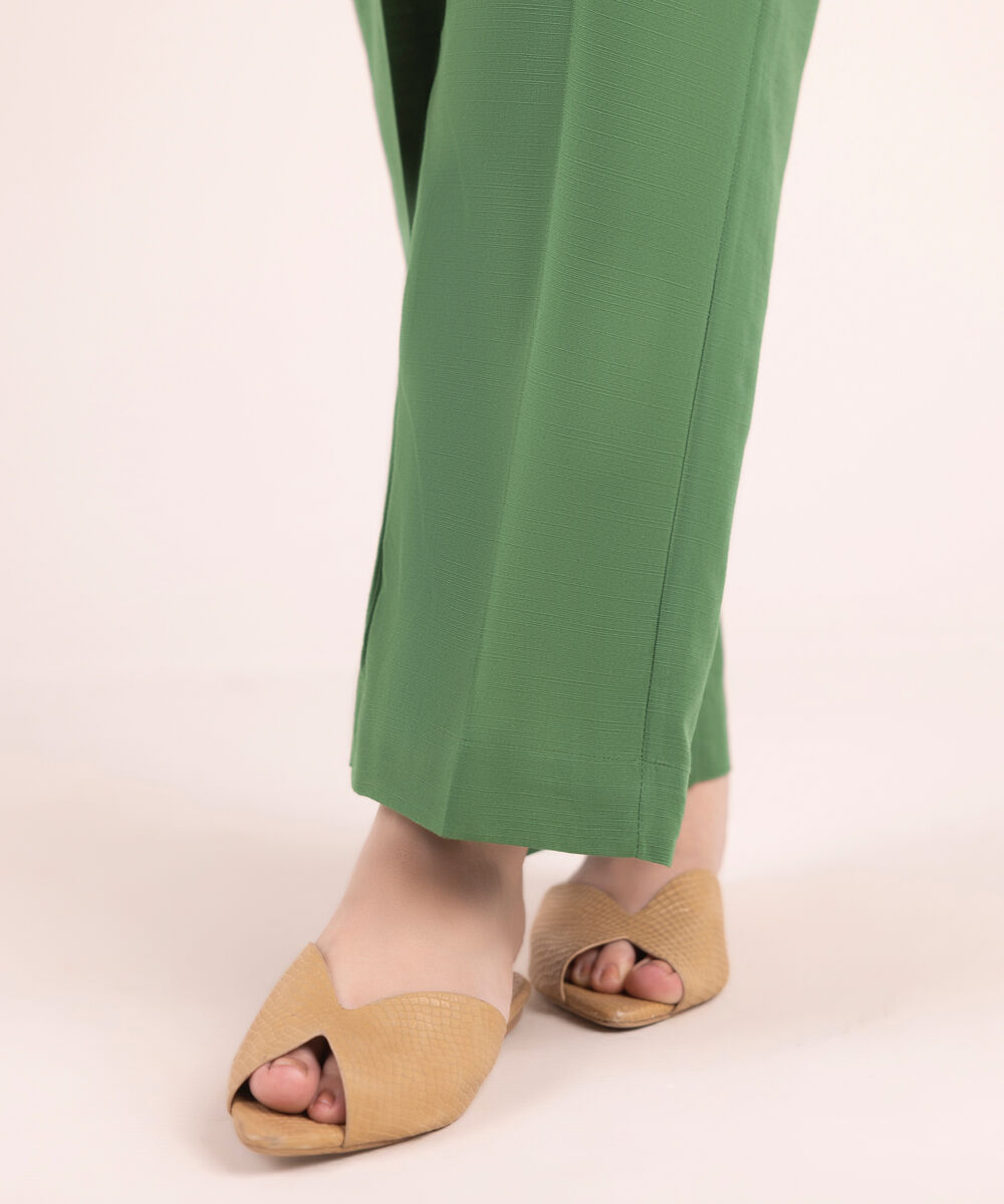 Women's RTW Khaddar Solid Green Straight Pants