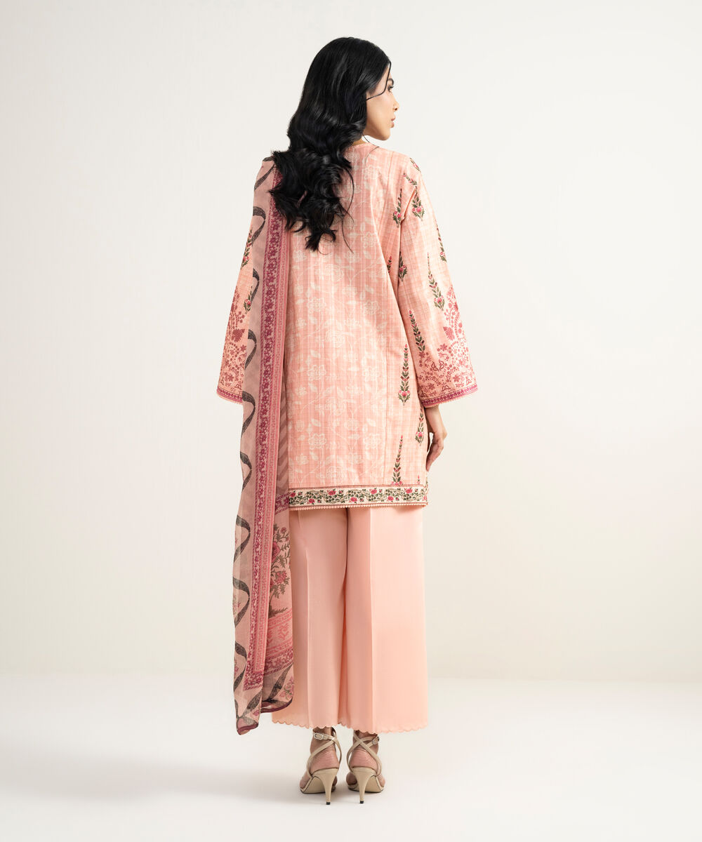 Women's RTW Cotton Embroidered Pink 3 Piece Suit