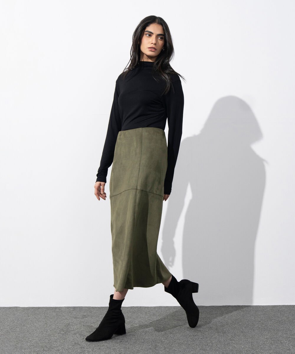 Women's Western Wear Green Faux Suede Skirt