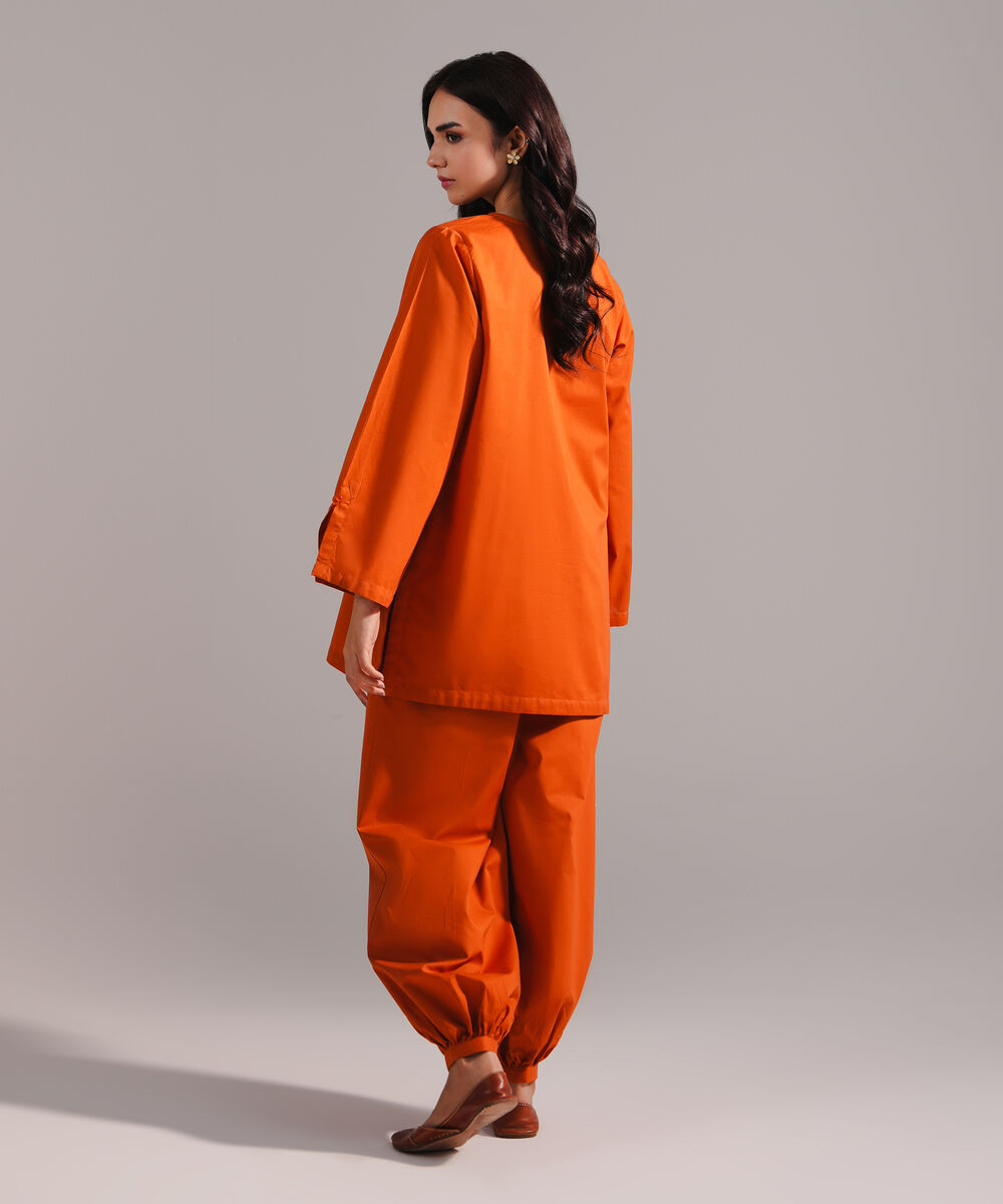 Women's RTW Lawn Solid Orange  Straight Shirt