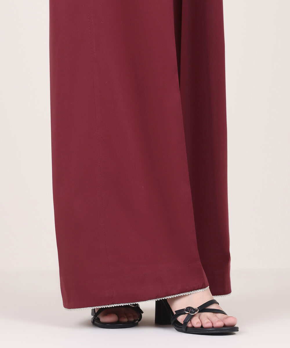 Women's RTW Cambric Red Solid Flared Pants