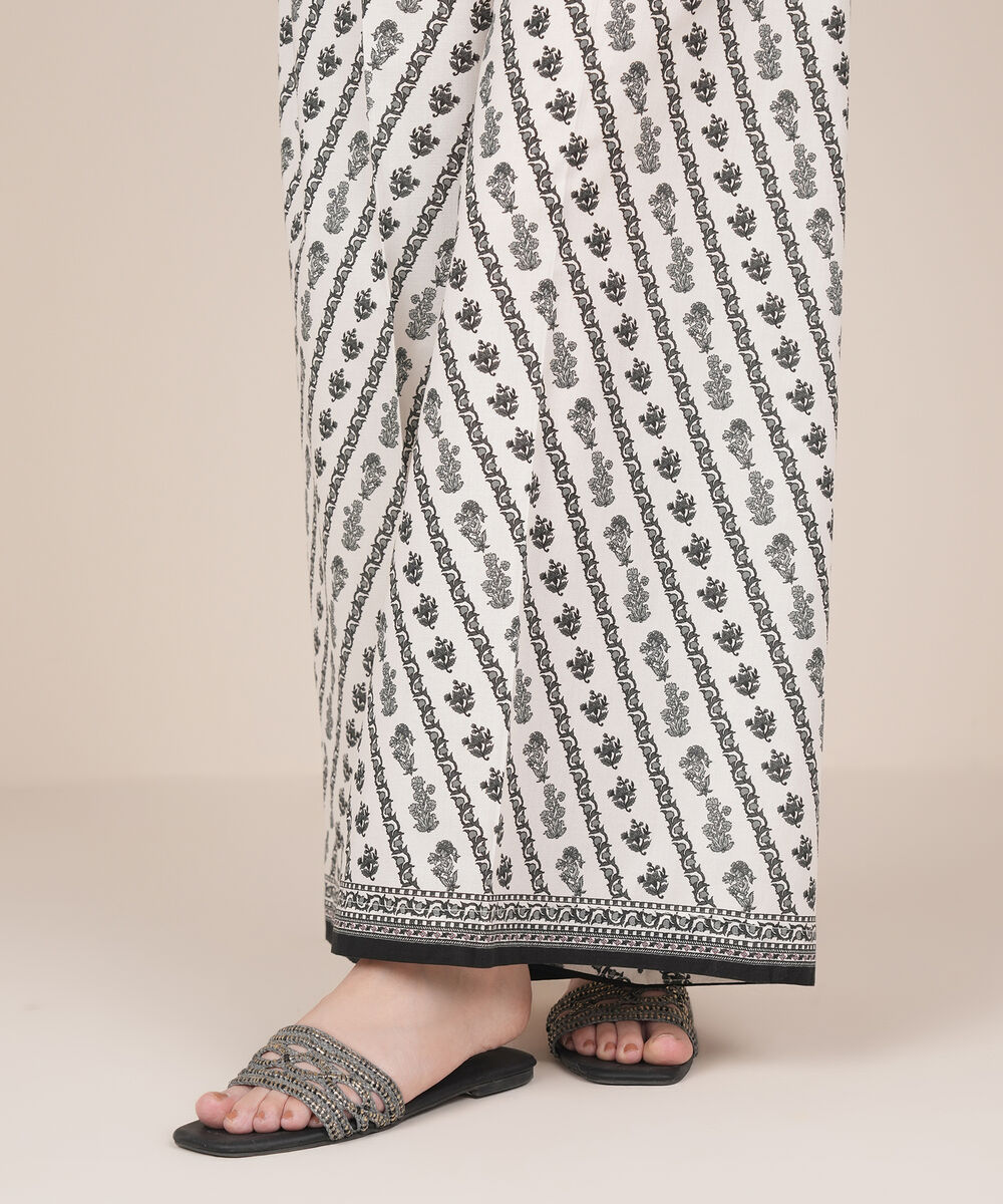 Women's RTW Cambric White Printed Flared Pants