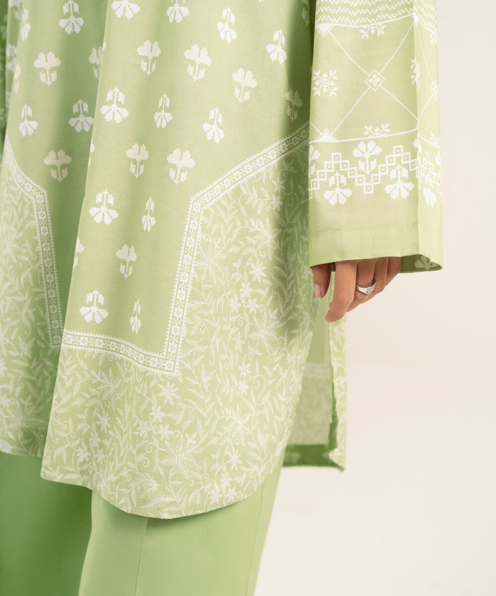 Women's RTW Cotton Viscose Printed Green Straight Shirt