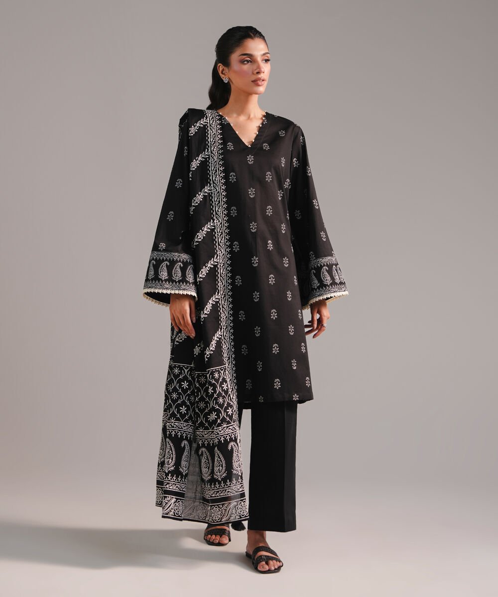 Lawn Printed Black Dupatta