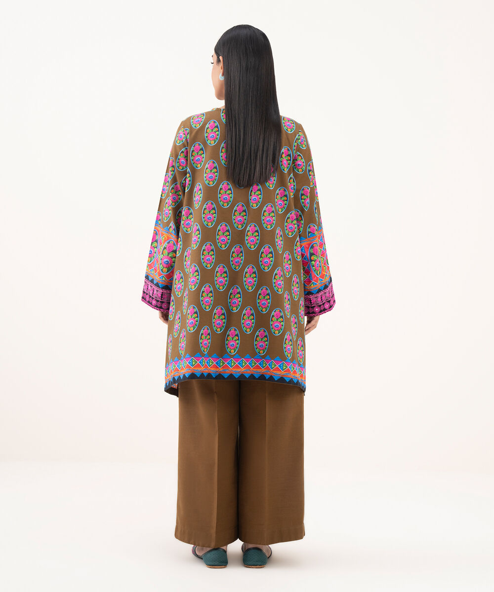 Women's RTW Light Khaddar Embroidered Brown Straight Shirt