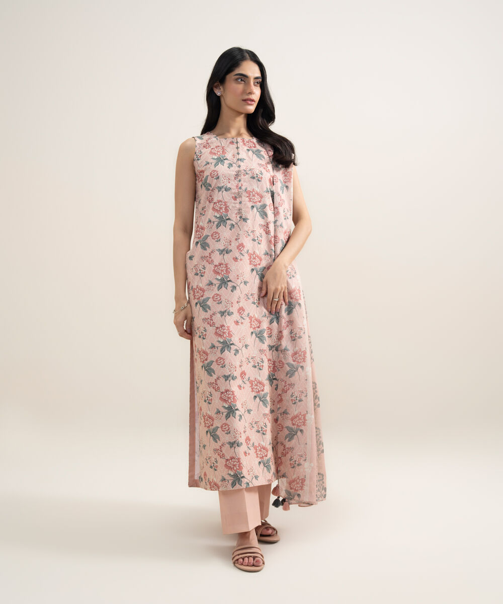 Women's Unstitched Lawn Printed Light Corel 3 Piece Suit
