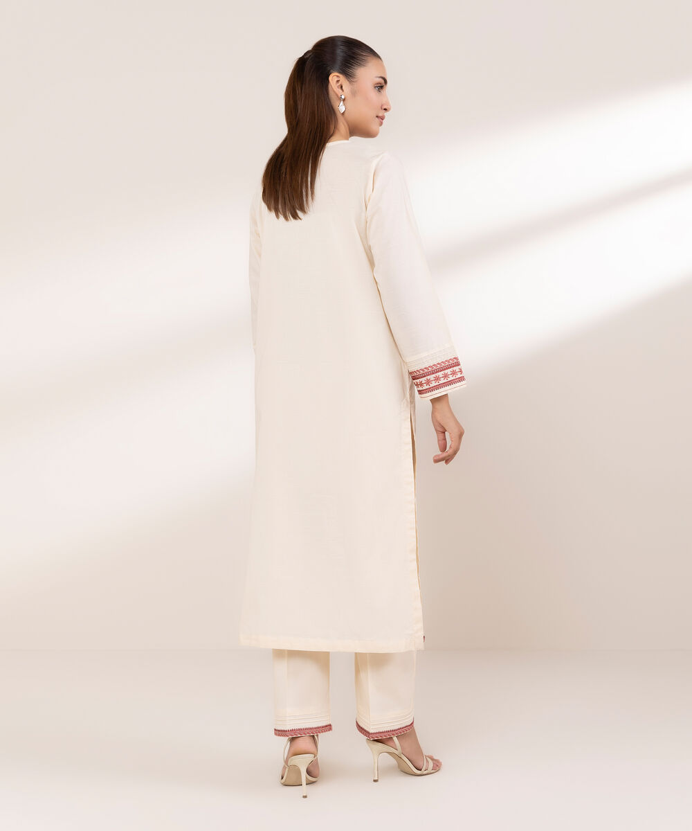 Women's RTW Textured Lawn Pink Embroidered A-Line Shirt