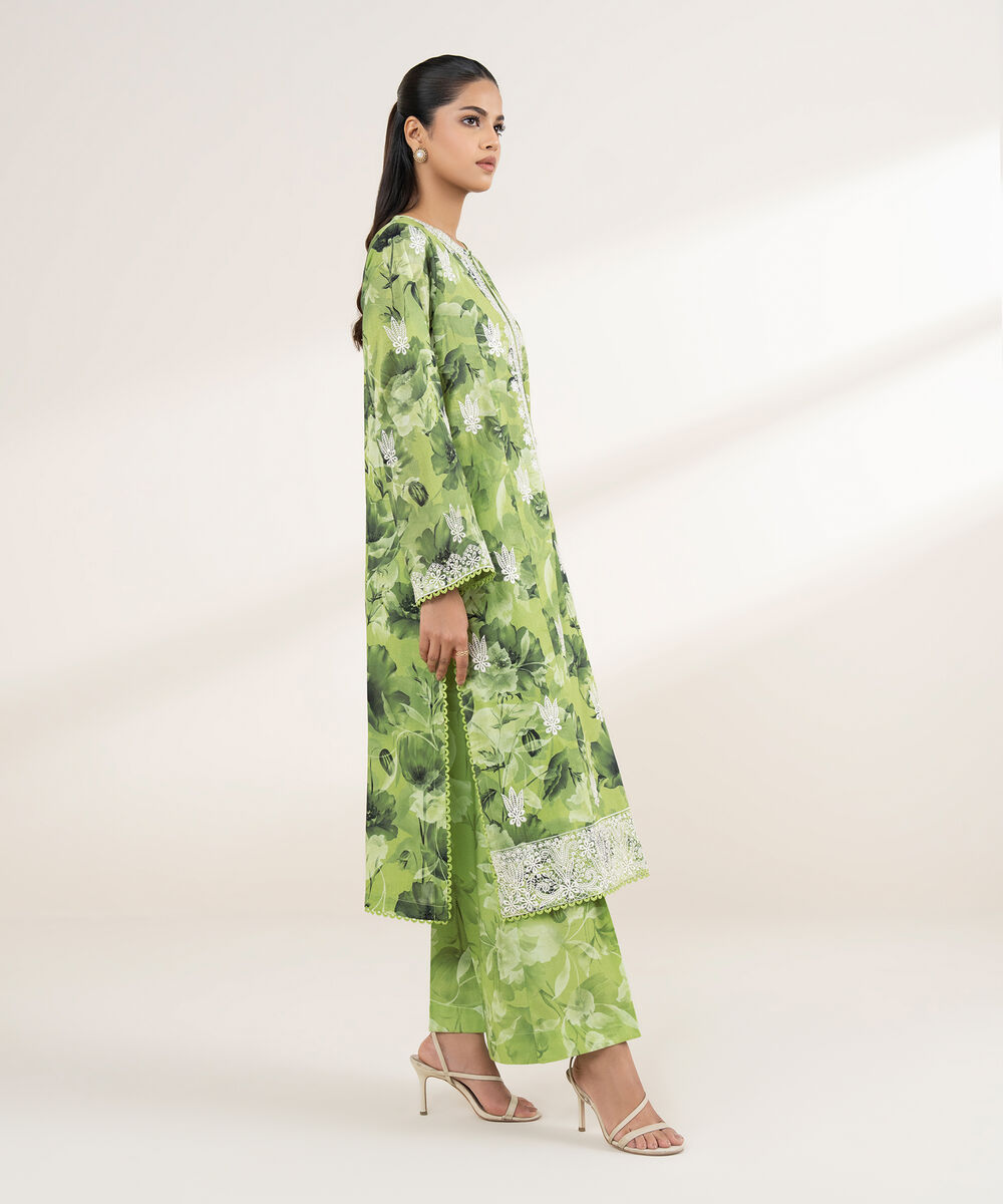 Women's RTW Lawn Green Embroidered A-Line Shirt