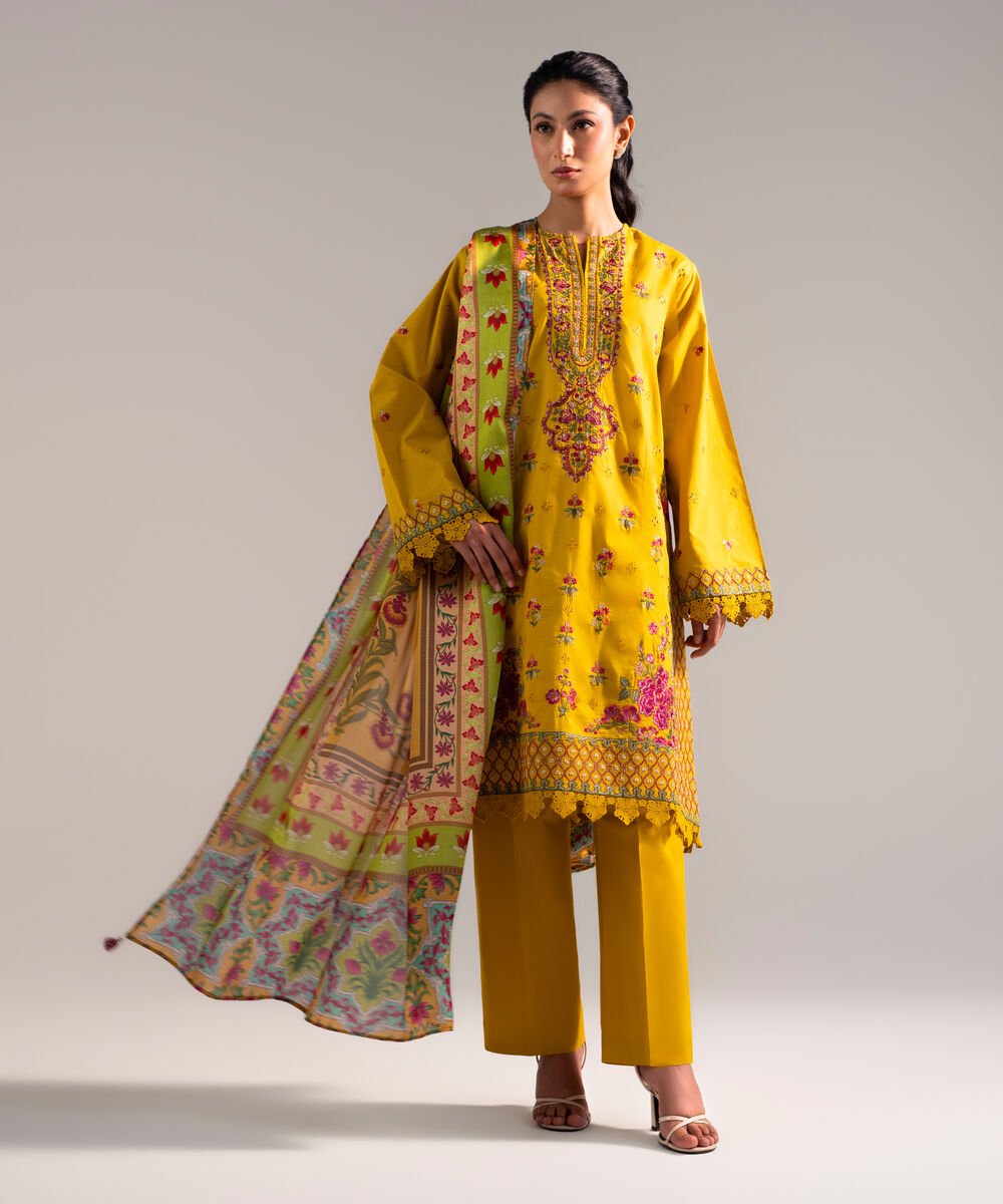 Women's Stitched for You Textured Lawn Yellow Embroidered 3 Piece Suit