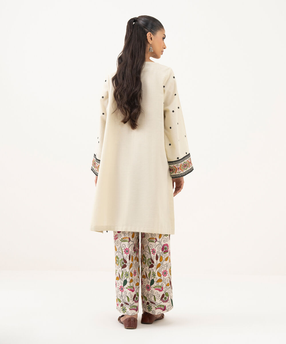Women's RTW Light Khaddar Embroidered A-Line Off White Shirt