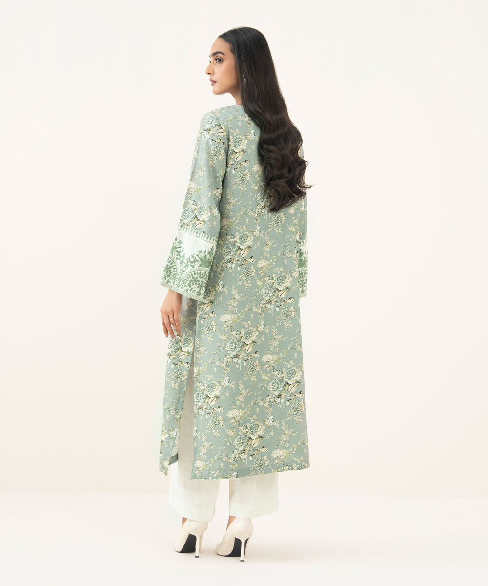 Women's RTW Light Khaddar Embroidered Green A-Line Shirt