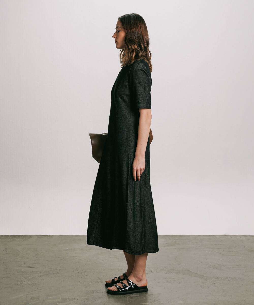 Women's Western Wear Black Flared Denim Dress