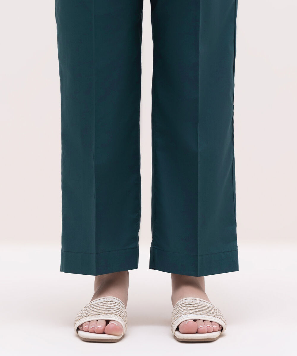 Women's RTW Cambric Blue Solid Straight Pants