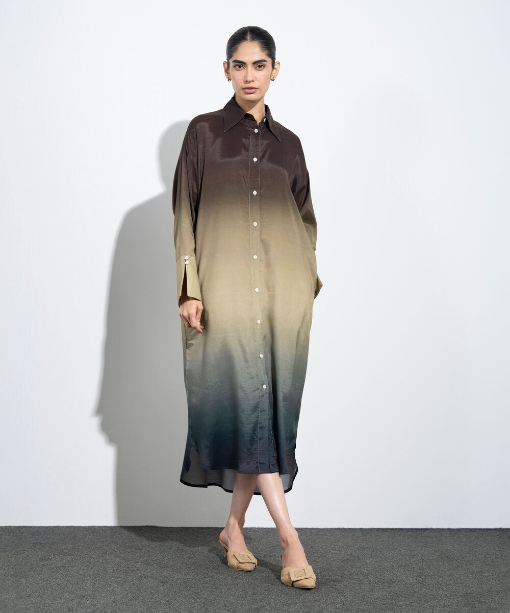 Women's Western Multi Ombre Print Shirt Dress