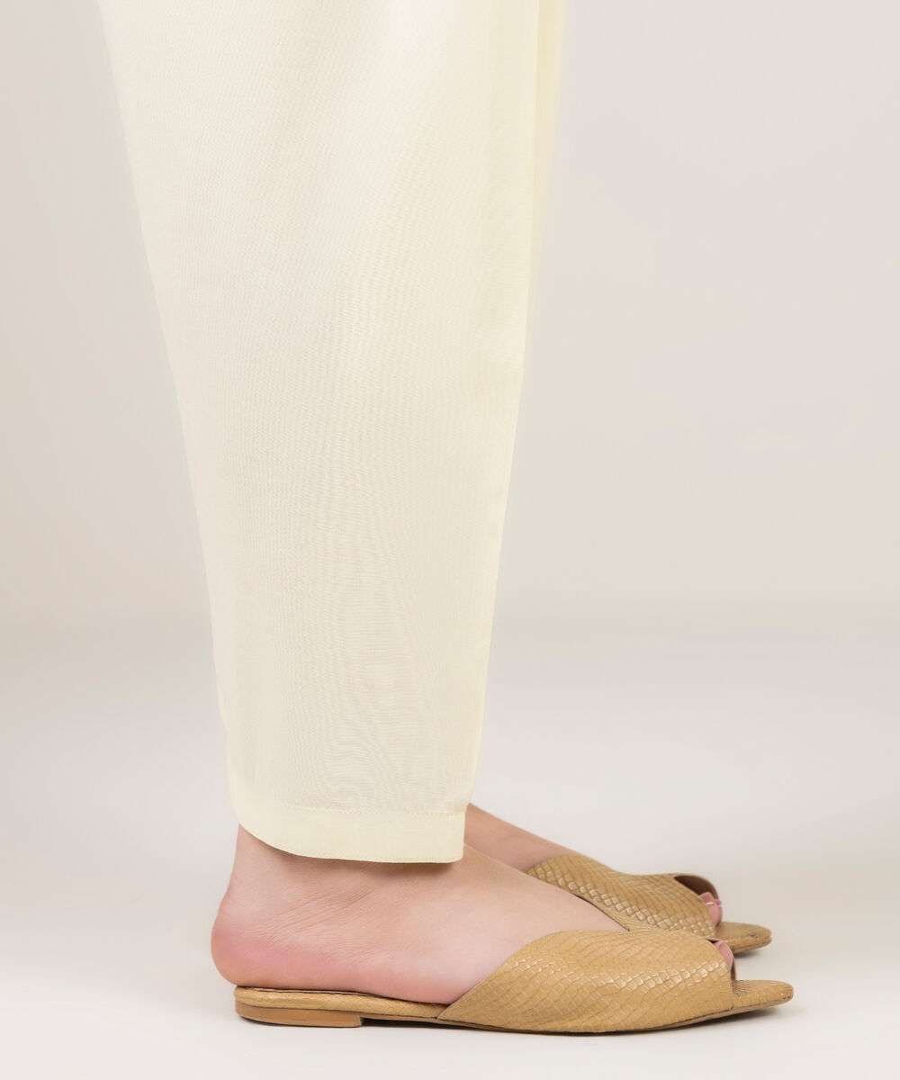 Women's RTW Cotton Viscose Solid Off White Shalwar