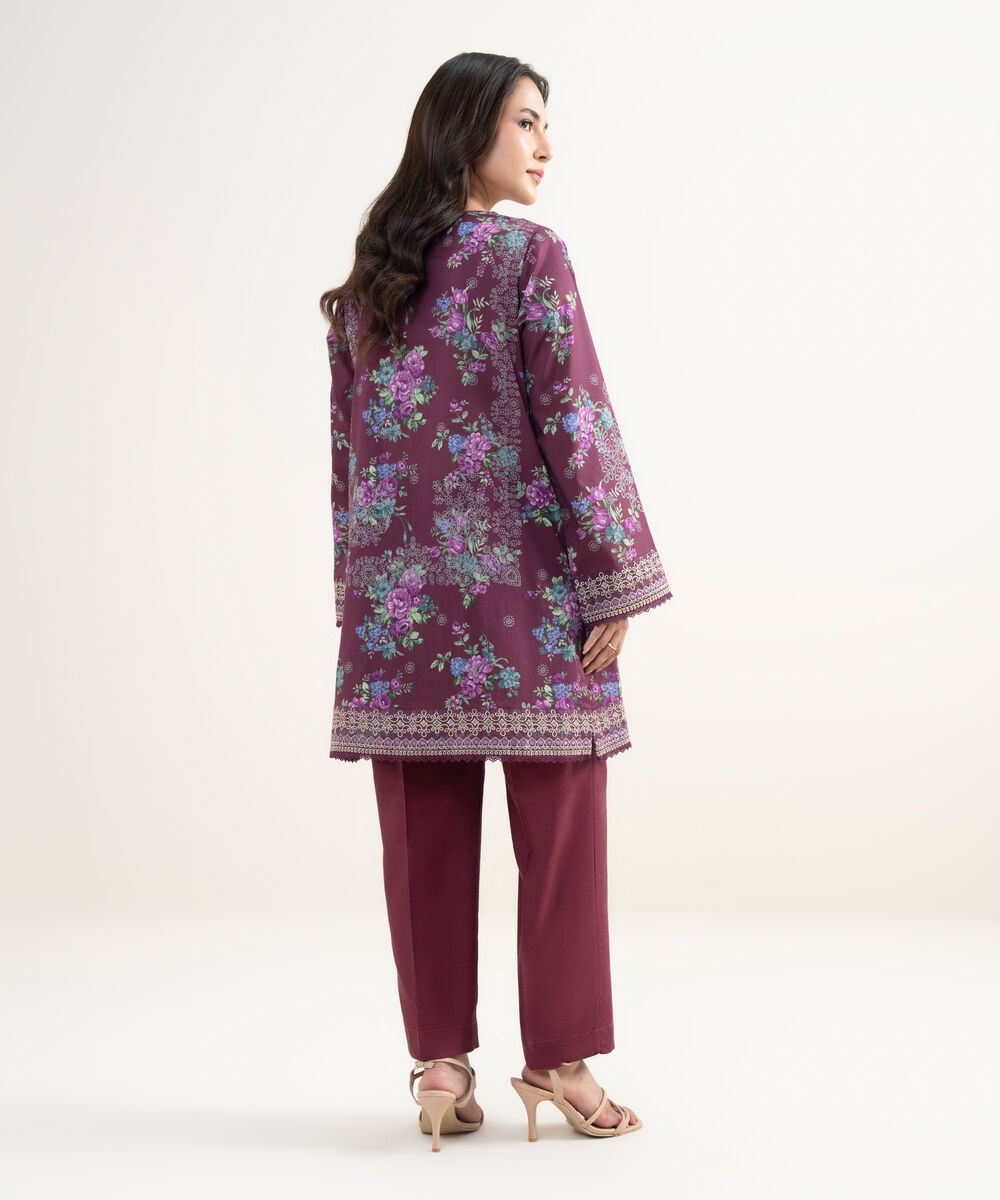 Women's RTW Lawn Embroidered Purple Straight Shirt