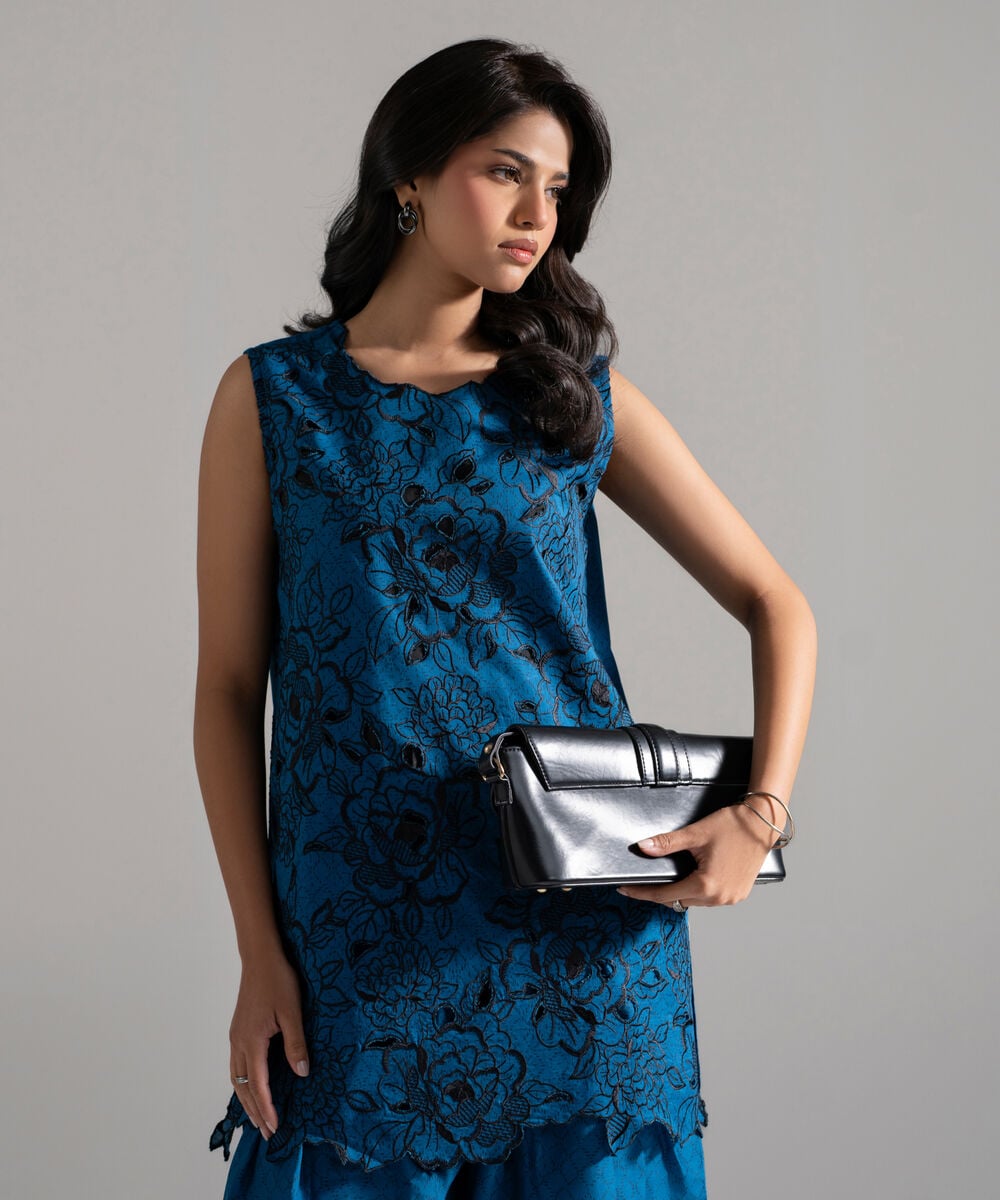 Women's RTW Lawn Embroidered Dark Blue 2 Piece Suit
