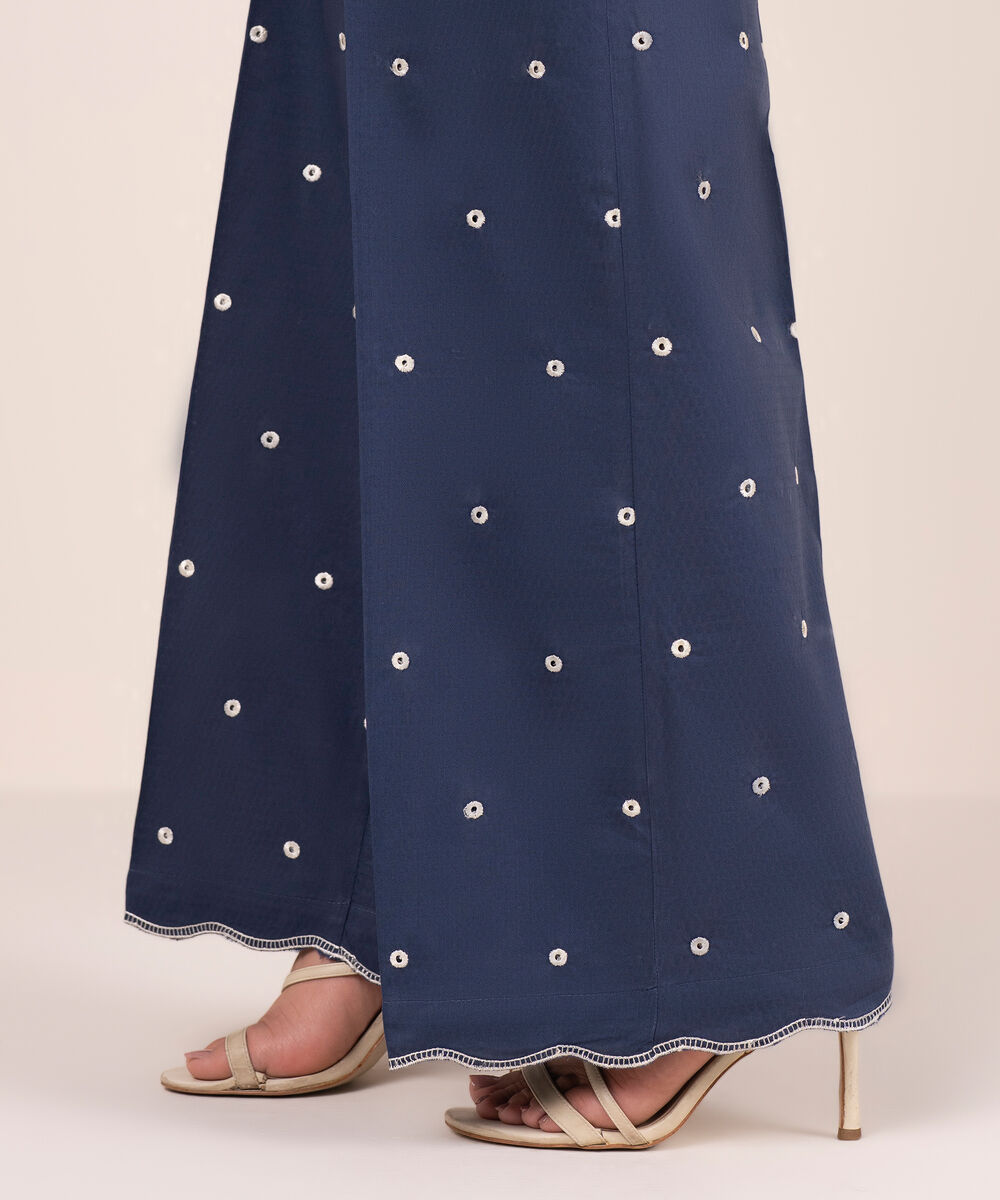 Women's RTW Dobby Embroidered Blue Culottes