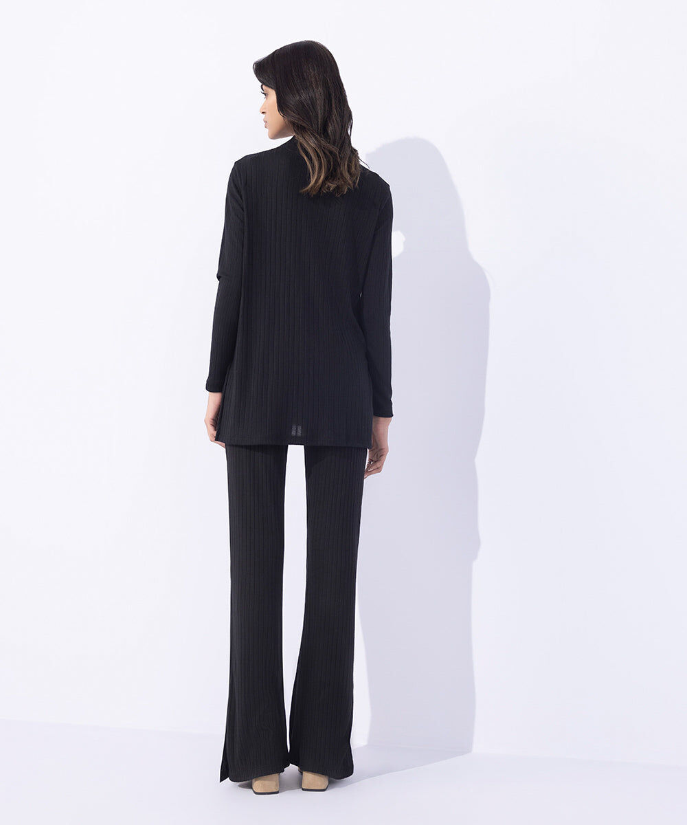 Woman - Black Jersey Ribbed Top