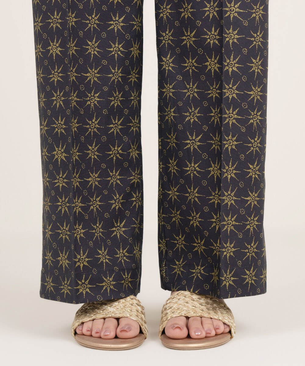 Women's RTW Cambric Printed Black Straight Pants