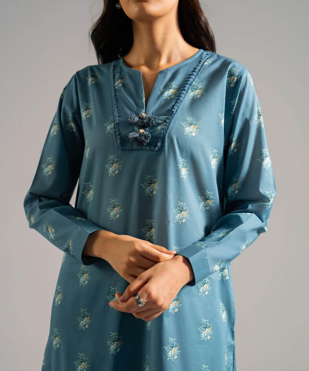 Women's RTW Lawn Printed Green Straight Shirt
