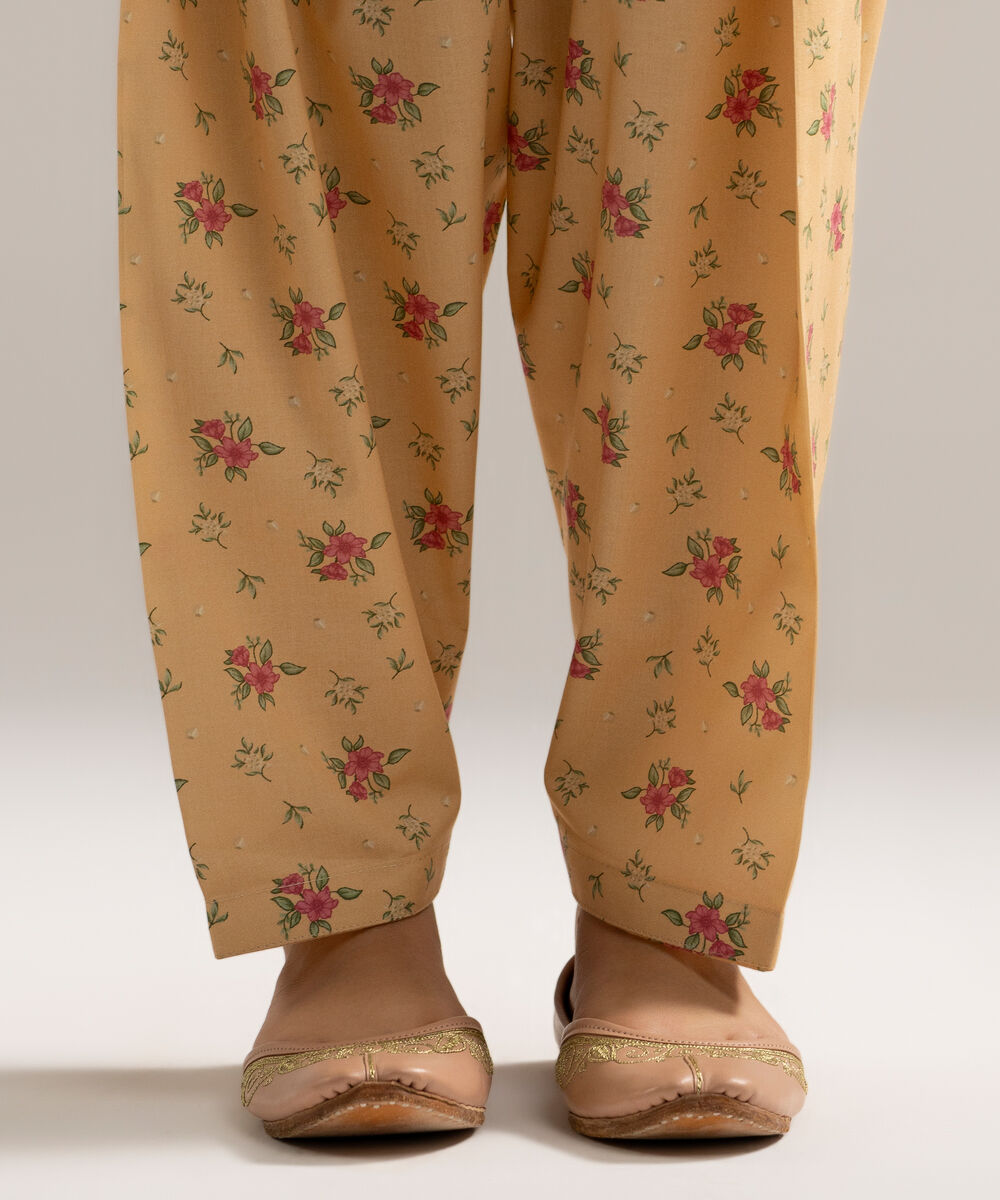 Women's RTW Cambric Printed Yellow Skinny Shalwar