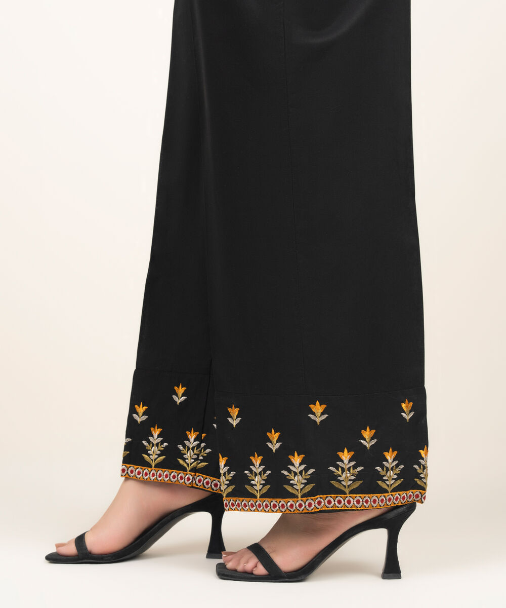 Women's RTW Lawn Embroidered Black Culottes
