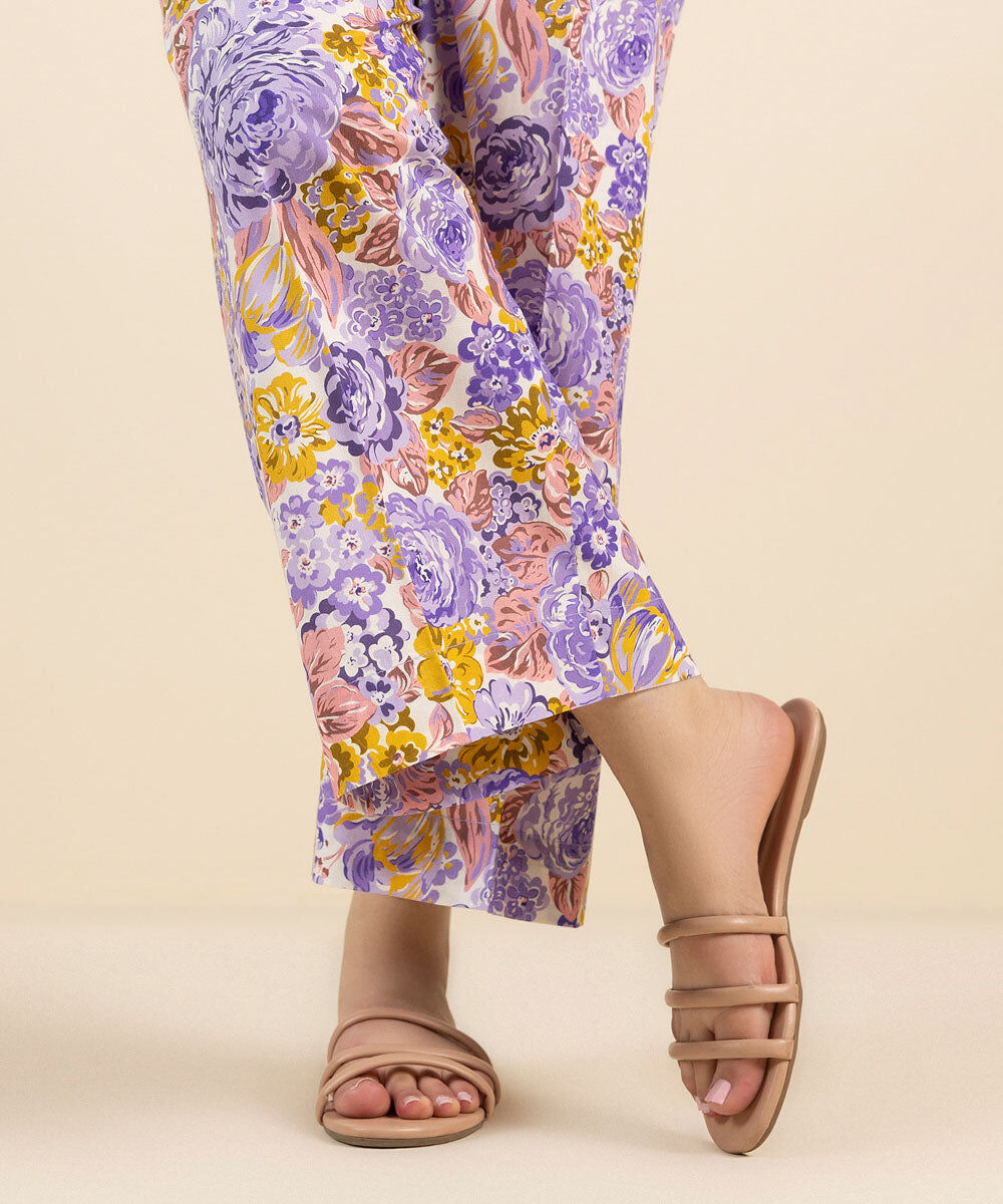 Woman - Purple Printed Cambric Culottes