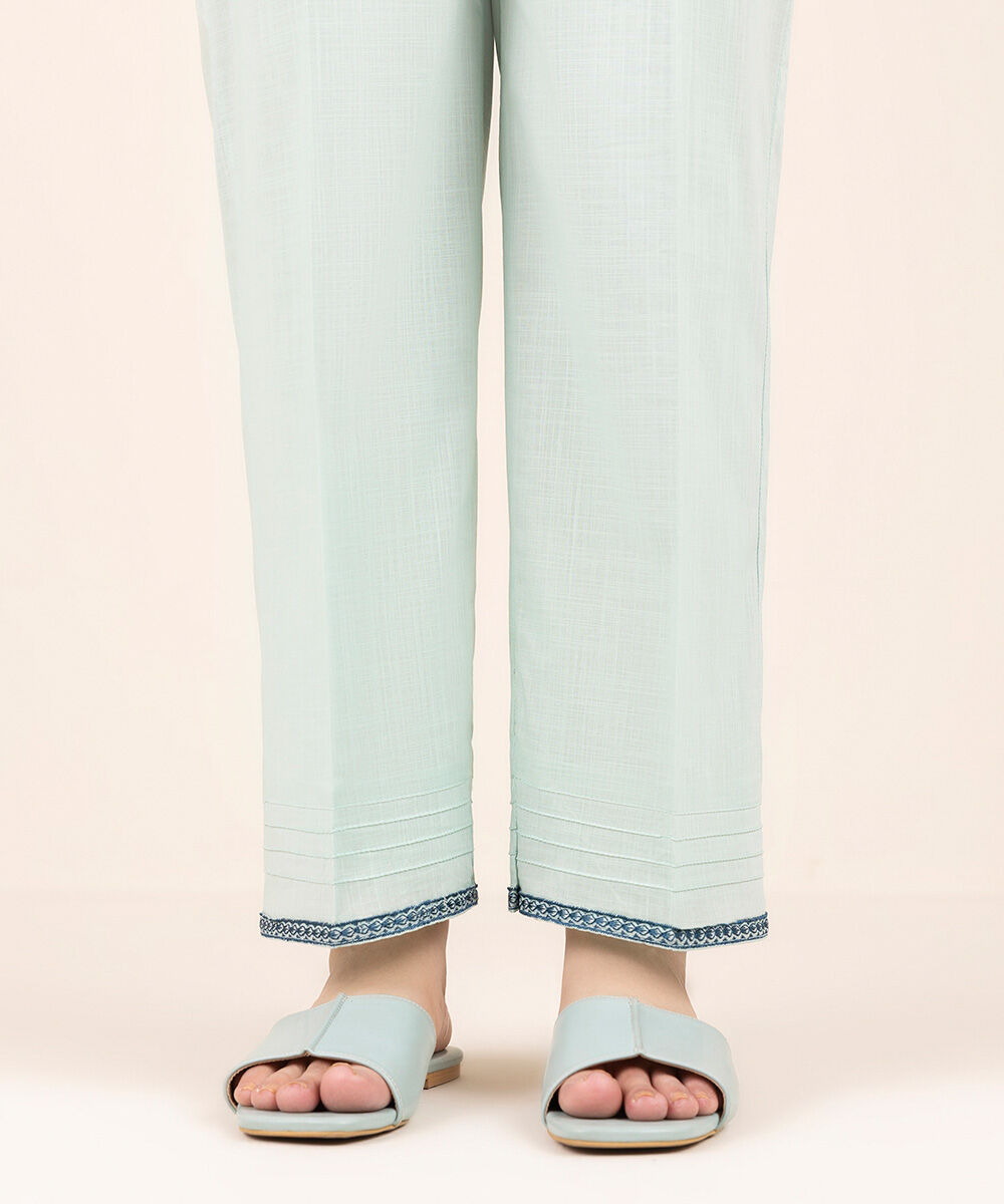 Women's Pret Cross Hatch Blue Embroidered Straight Pants