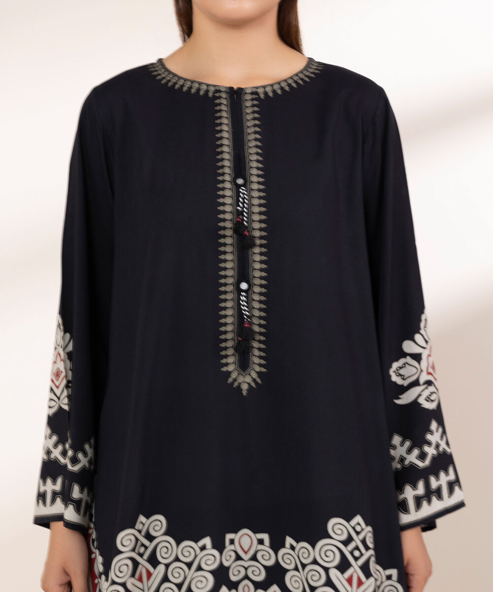 Women's RTW Arabic Lawn Black Printed Boxy Shirt