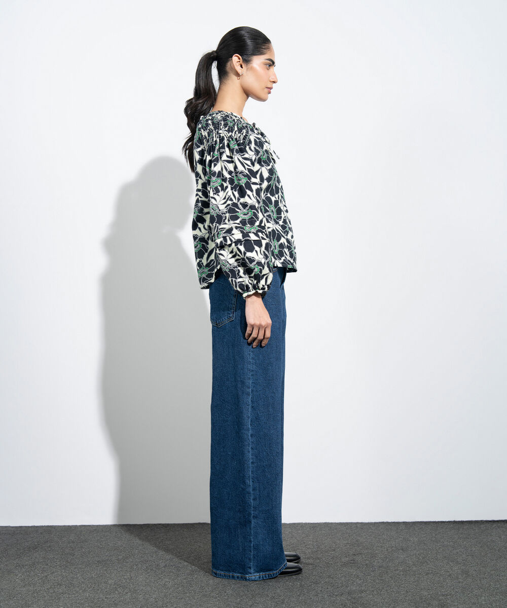 Women's Western Multi Floral Print Jacquard Blouse