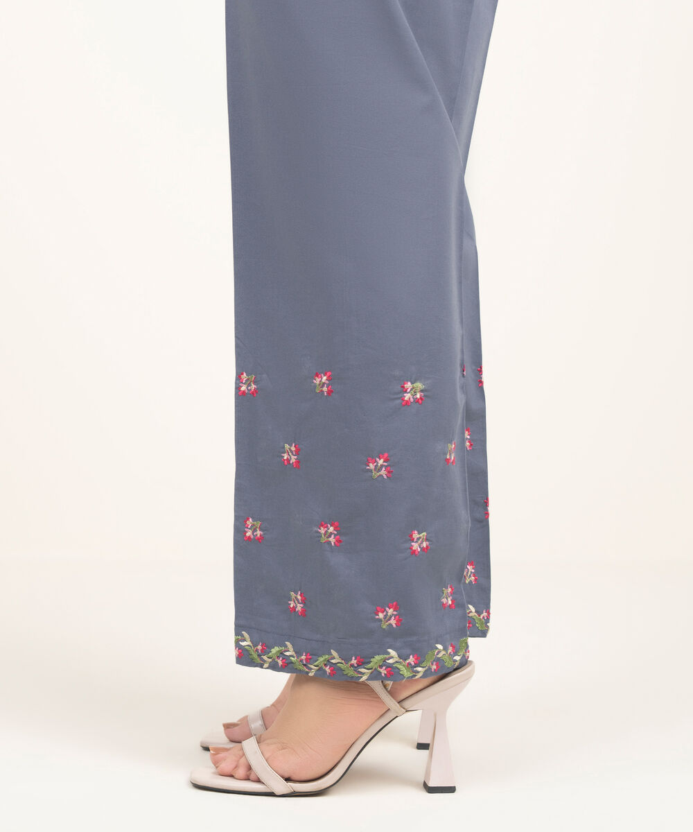 Women's RTW Lawn Embroidered Steel Blue Straight Pants
