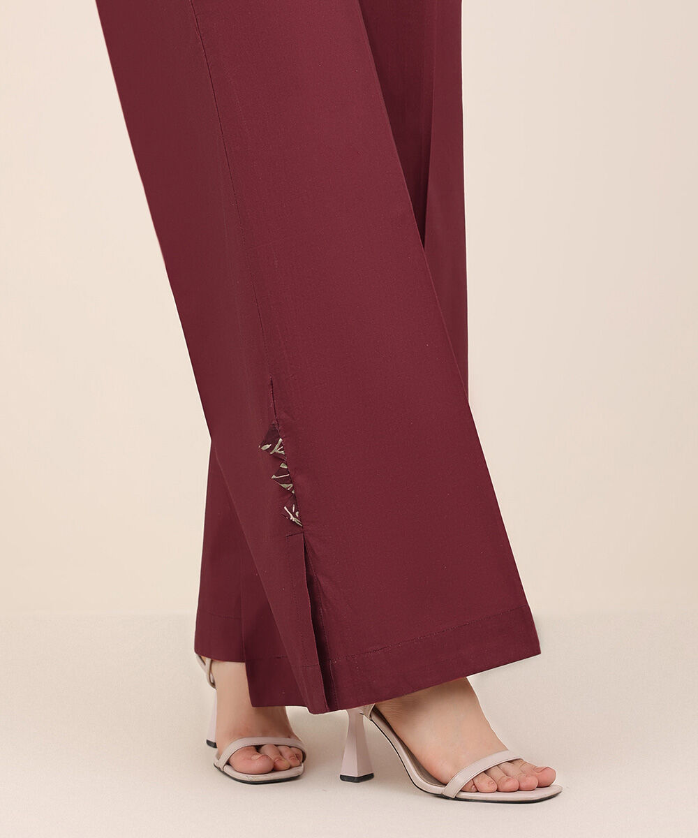 Women's RTW Cambric Red Solid Flared Pants