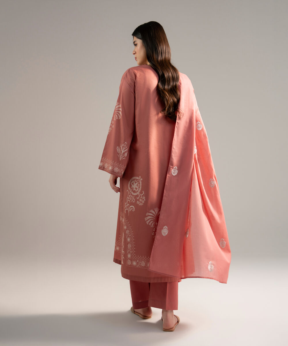 Women's RTW Lawn Printed Pink 3 Piece Suit
