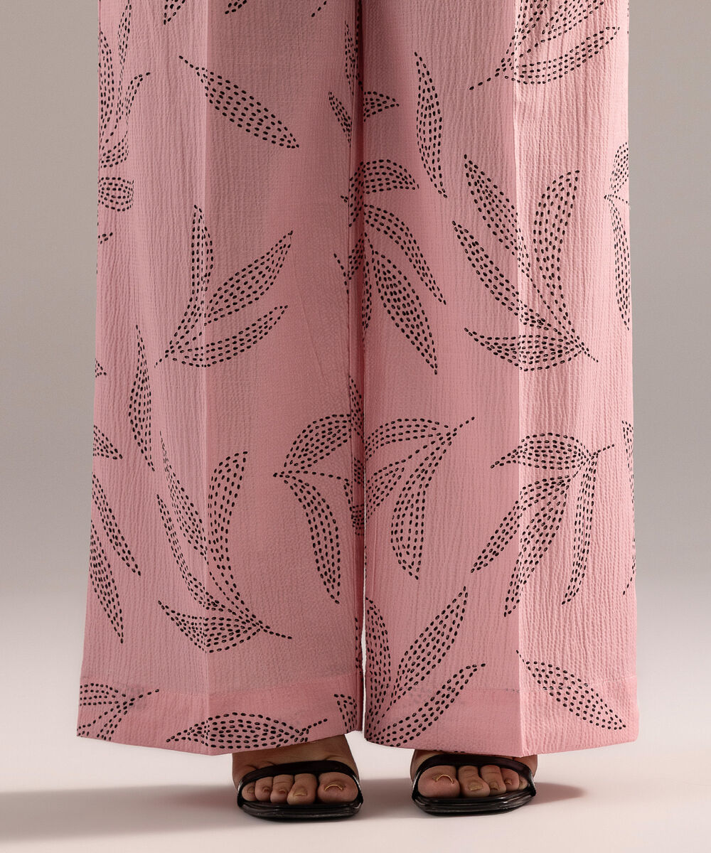 Women's RTW Seersucker Printed Pink Culottes