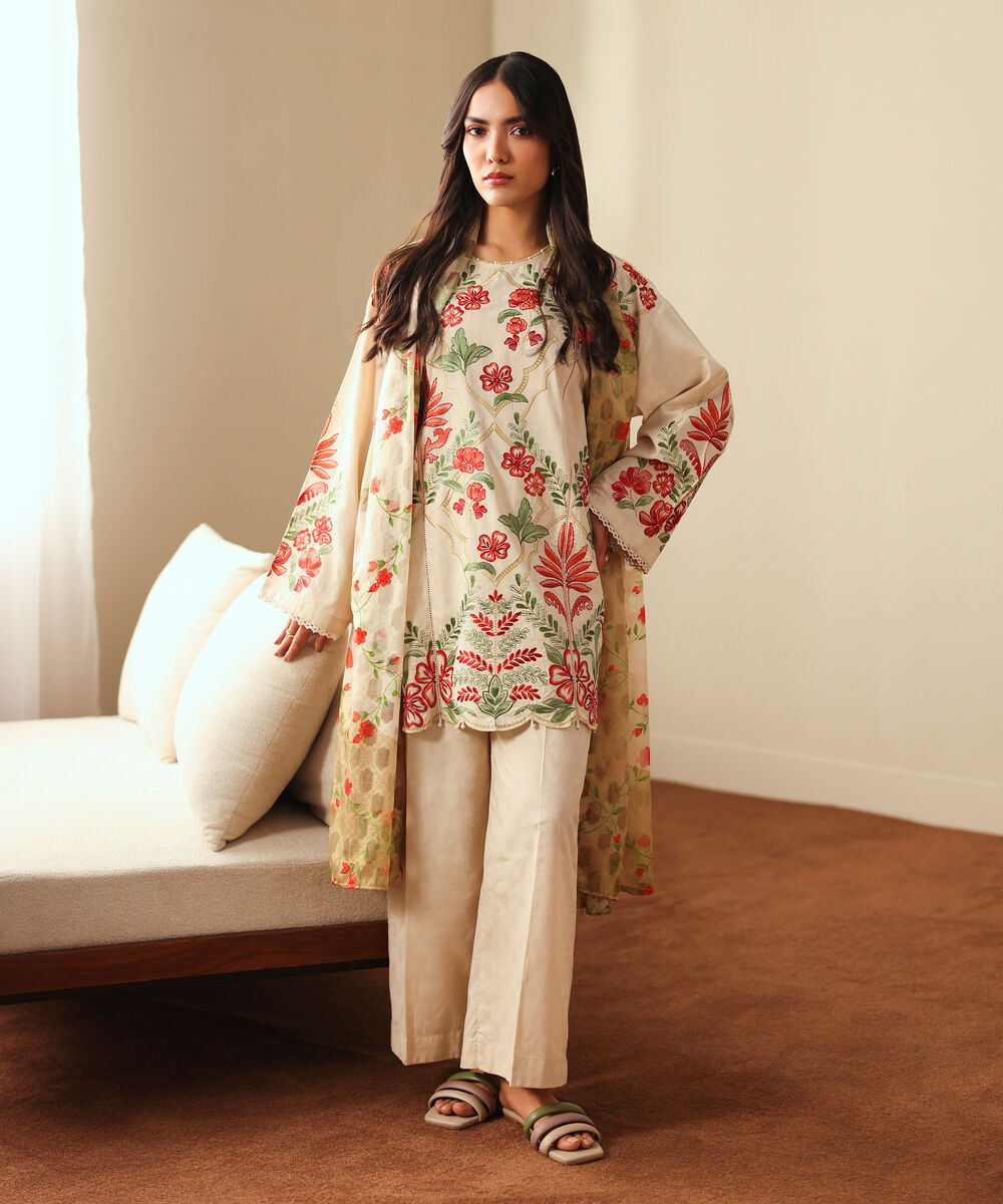 Women's RTW Self Jacquard Embroidered Multi Drop Shoulder Shirt