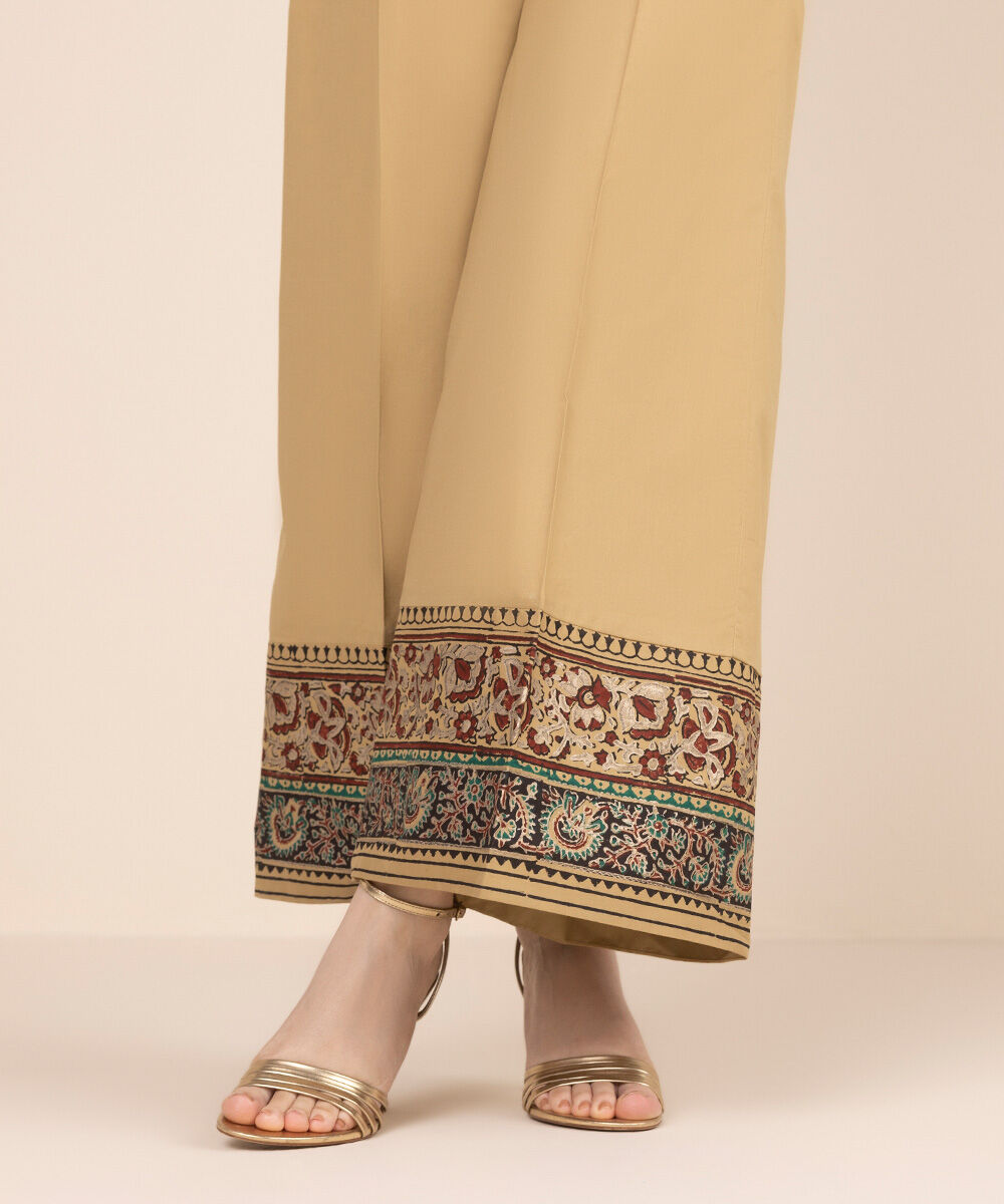 Women's RTW Cambric Brown Solid Flared Pants