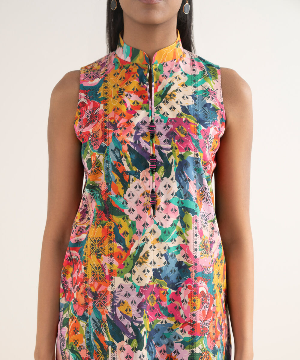 Women's Unstitched Cotton Printed Multi 2 Piece Suit