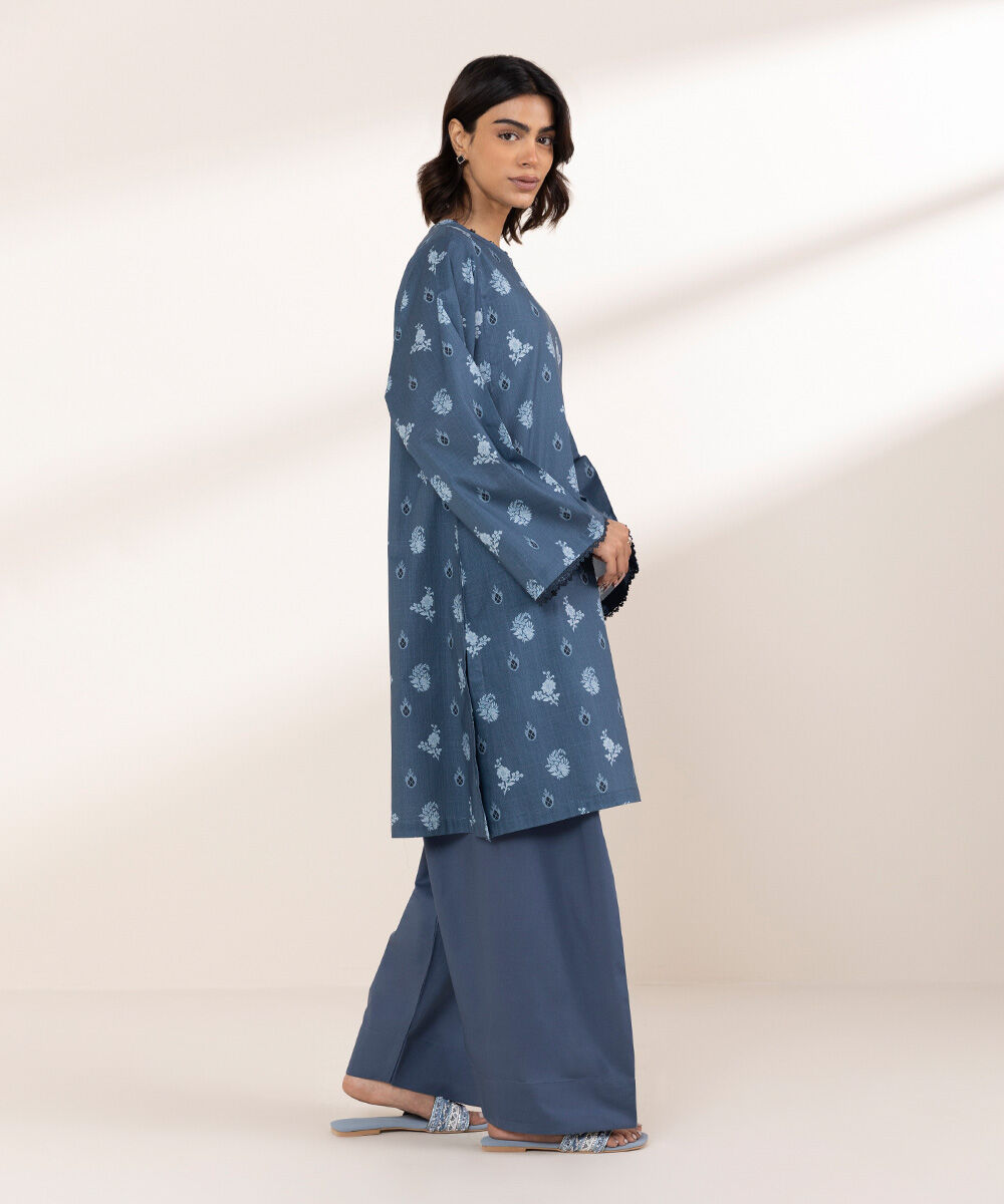 Women's RTW Cross Hatch Blue Printed Boxy Shirt