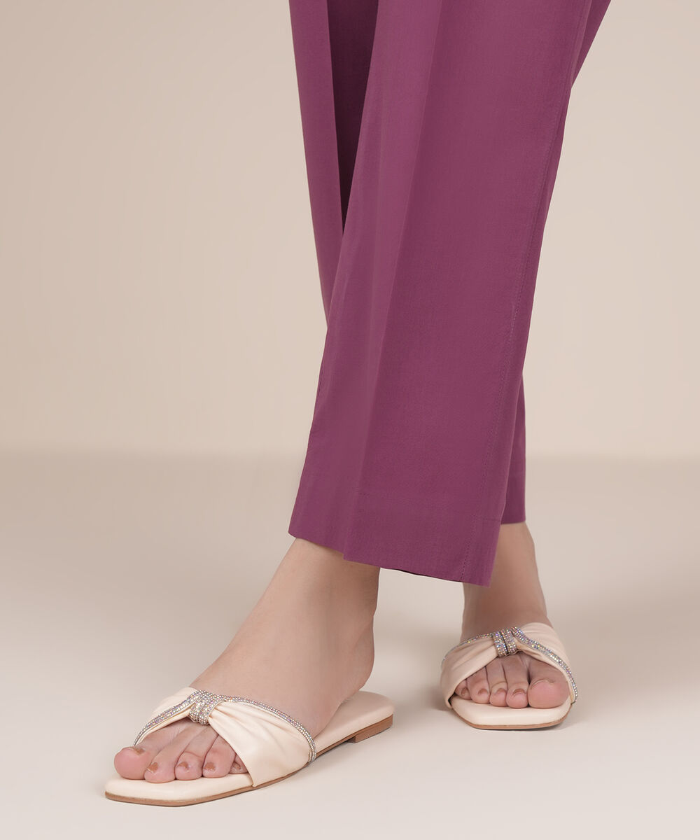 Women's RTW Cambric Purple Solid Straight Pants