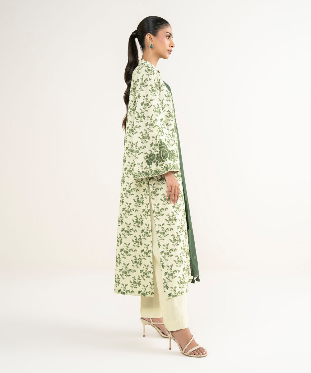 Women's Unstitched Cross Hatch Embroidered Green 3 Piece Suit