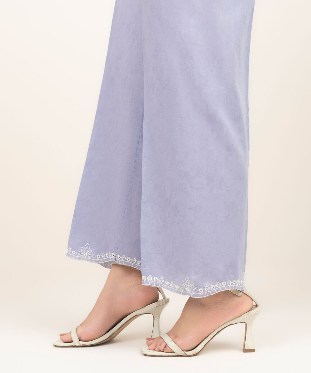 Women's RTW Self Jacquard Embroidered Purple Straight Pants