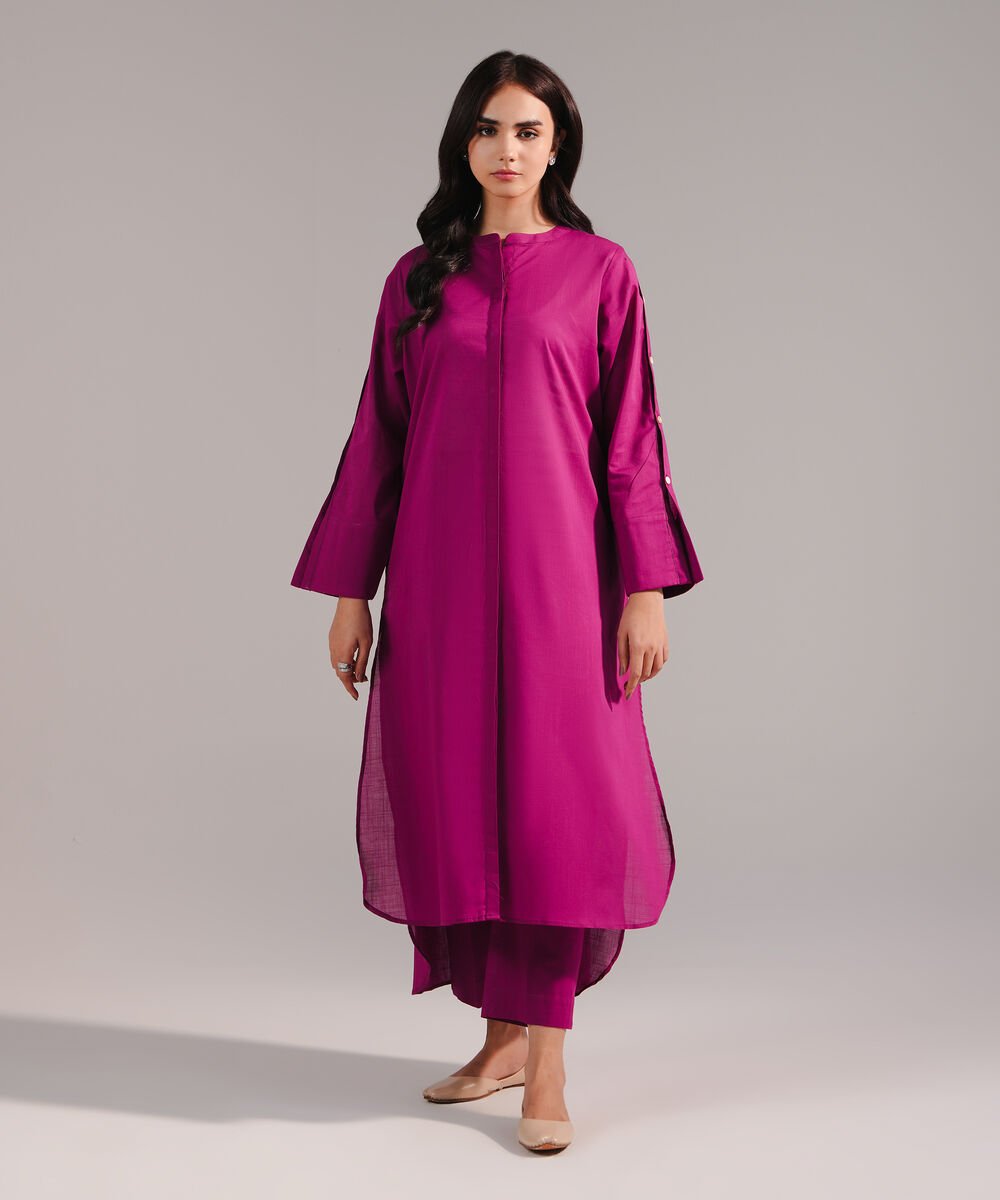 Women's RTW Crosshatch Solid Purple Straight Shirt