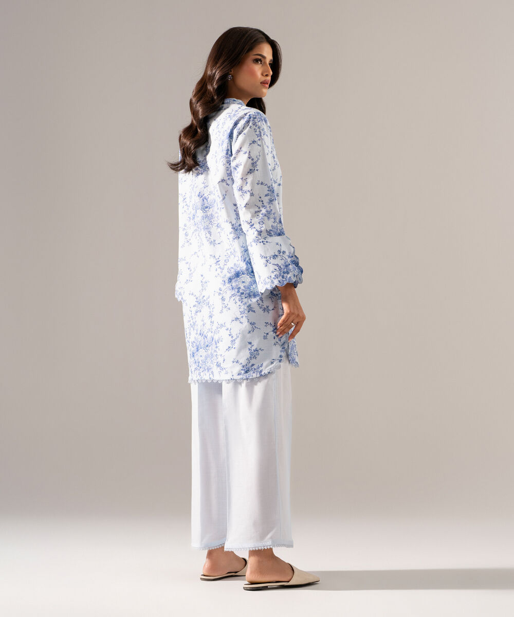 Women's RTW Cross Hatch Printed Ice Blue Straight Shirt