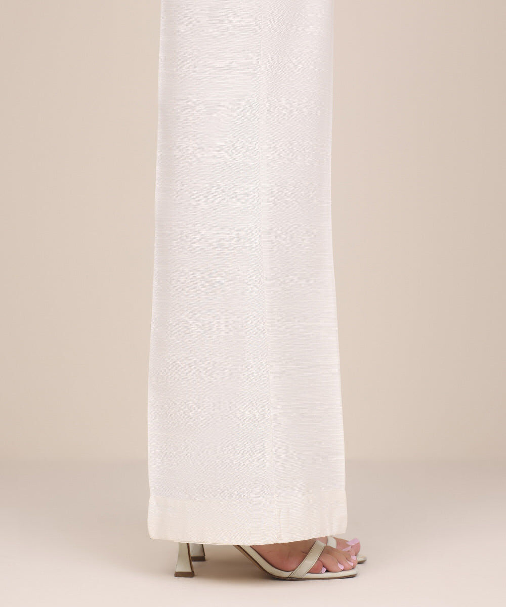 Women's Pret Khaddar Off White Solid Boot Cut Pants