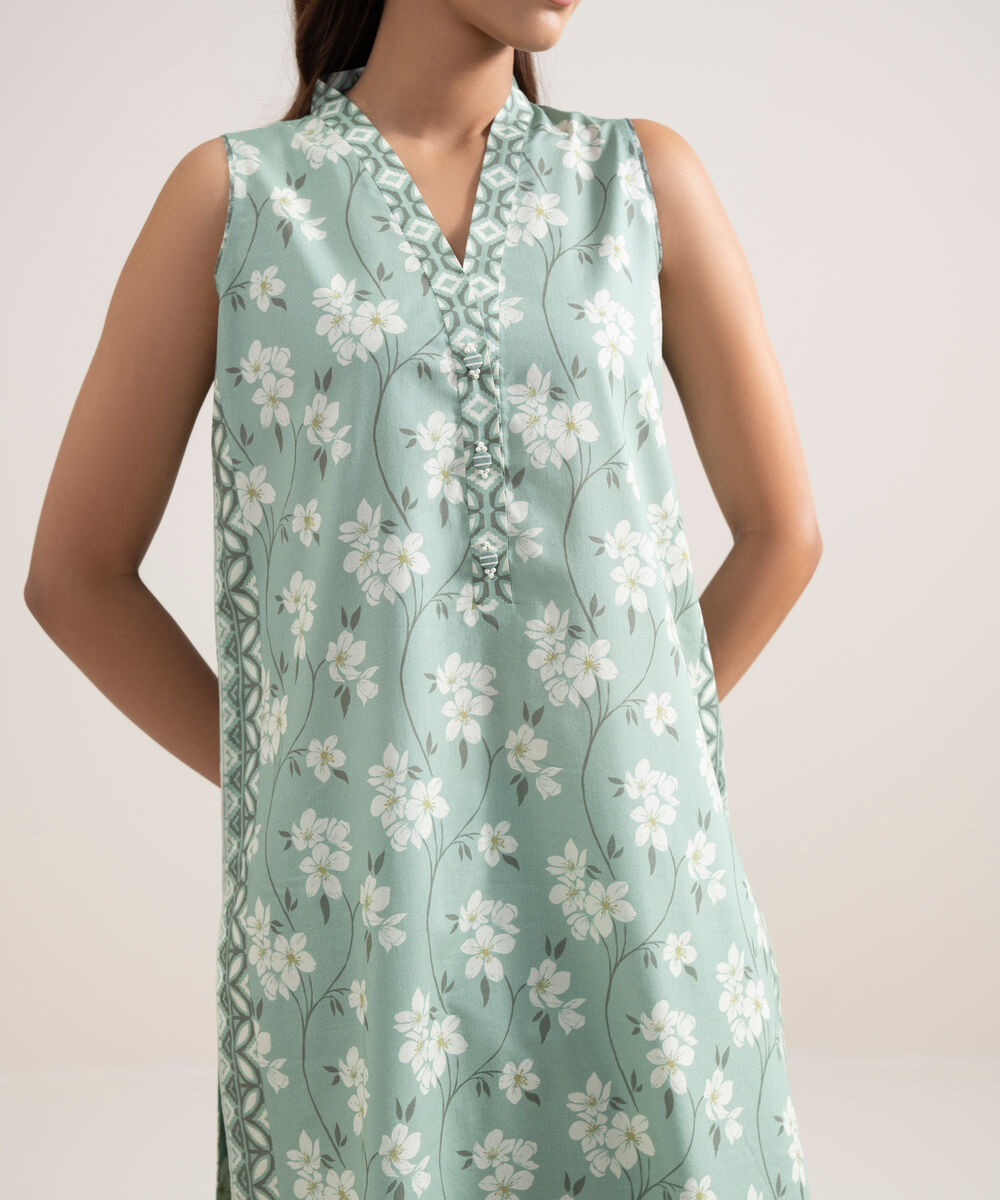 Women's Unstitched Lawn Printed Mint Green and Off White 3 Piece Suit