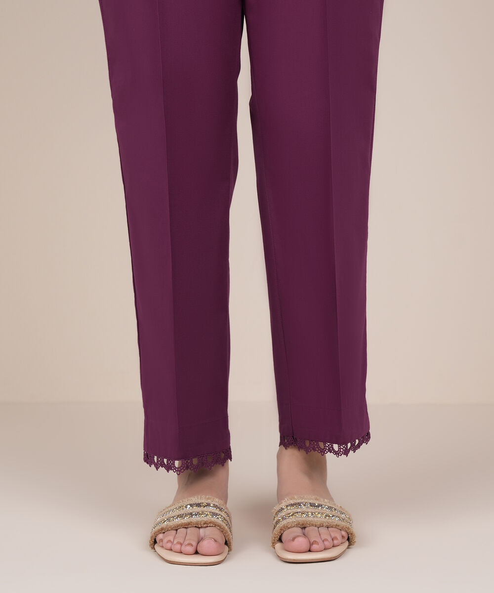 Women's RTW Cambric Purple Solid Straight Pants