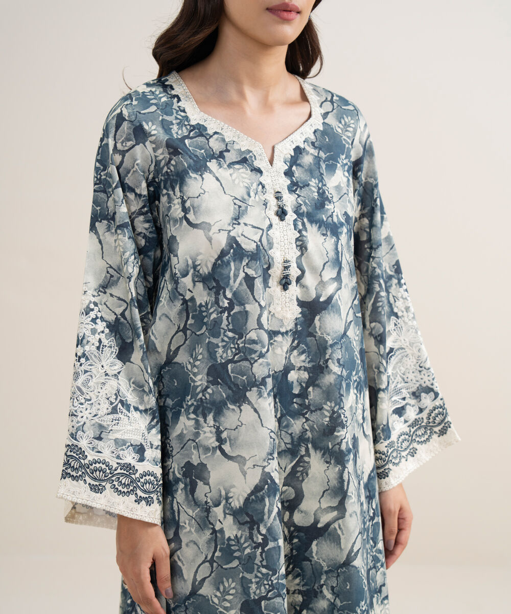 Women's Unstitched Lawn Embroidered Black and Off White 3 Piece Suit