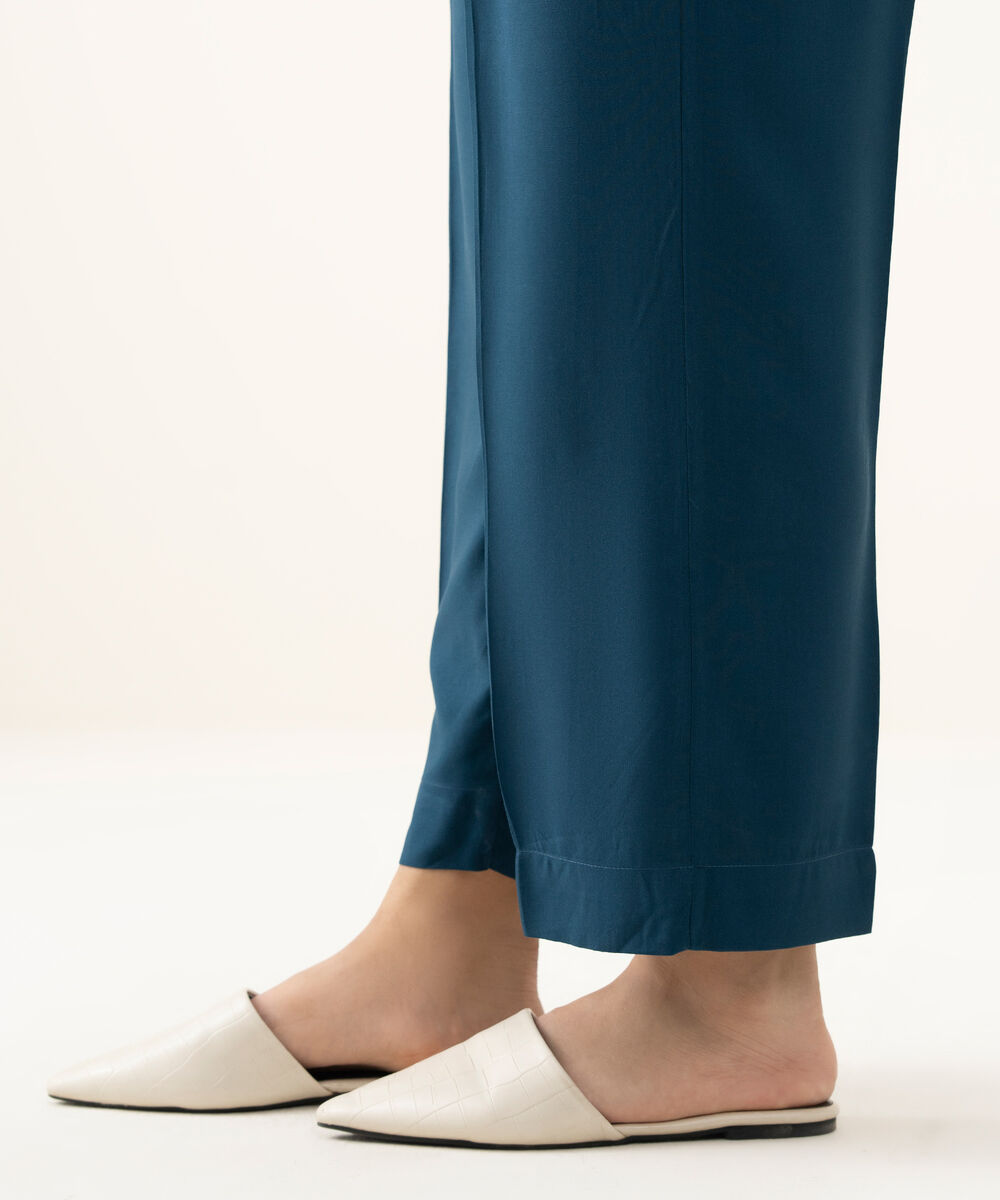 Women's RTW Linen Teal Dyed Straight Pants