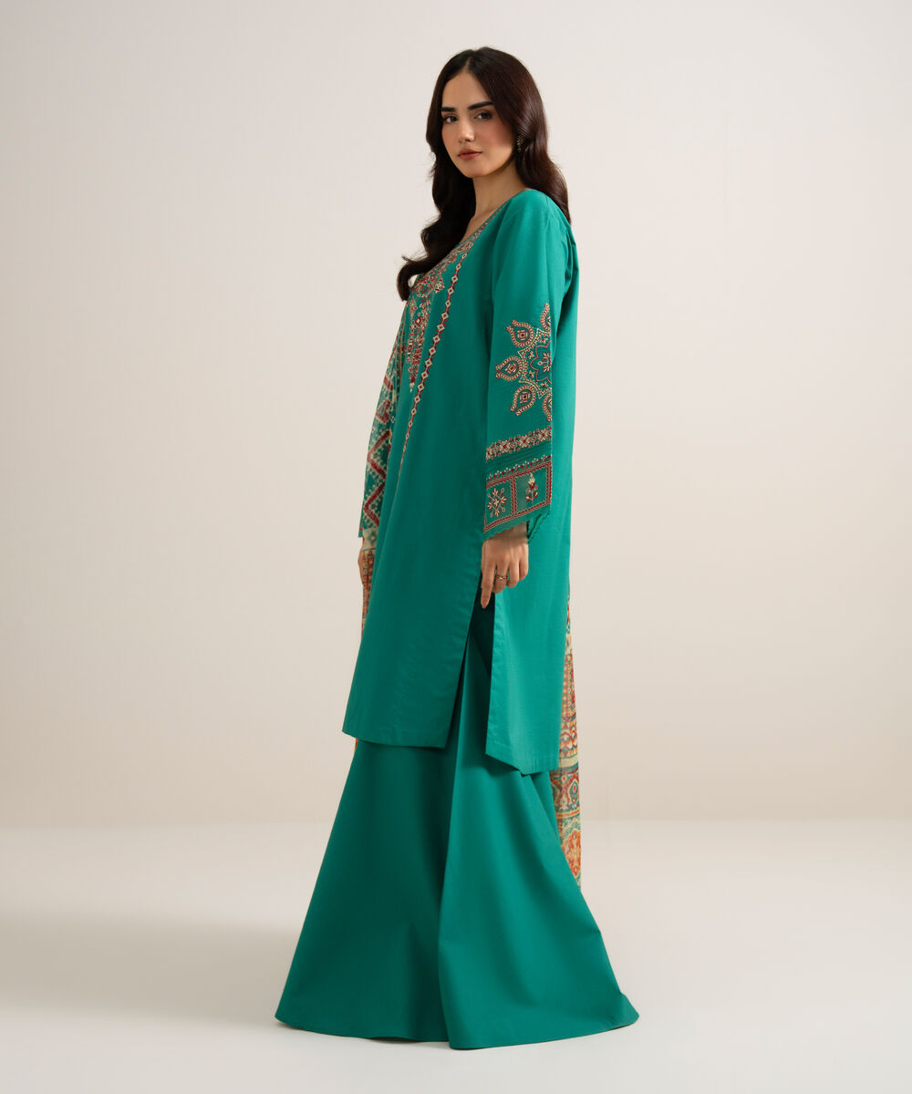 Women's Unstitched Lawn Embroidered Emerald 3 Piece Suit